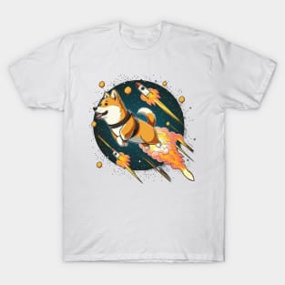 shiba inu flying into space with a rocket T-Shirt